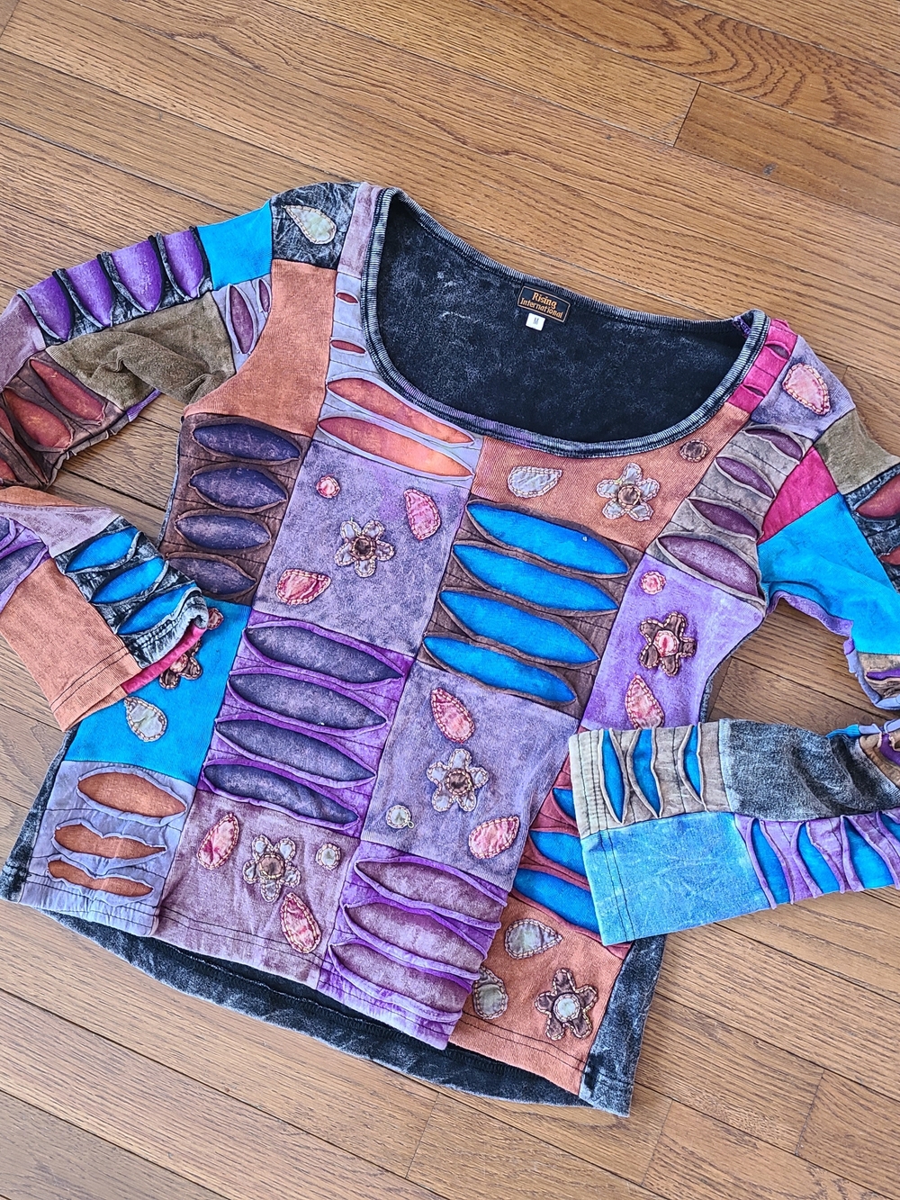 Rising International Patchwork Artsy festival hippie long sleeve sizs medium